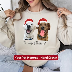 Personalized Pet Sweater Using Pet Photo + Name Custom Hand Drawn Dog Face Christmas Sweatshirt Custom Cat Pullover Dog Crewneck Hoodie