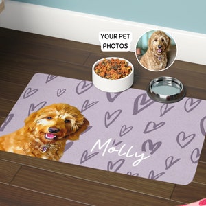 Custom Dog Mats Using Pet Photo + Name Personalized Dog Food Mat Custom Dog Floor Placemat Custom Dog Bowl Mat Personalized Cat Mat Gift
