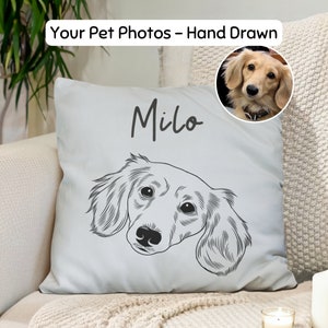 Custom Pet Face Pillow + Name Personalized Pillowcase Using Pet Picture Outdoor Dog Pillow Hand Drawn Custom Cat Pillow Dog Cat Owner Gift