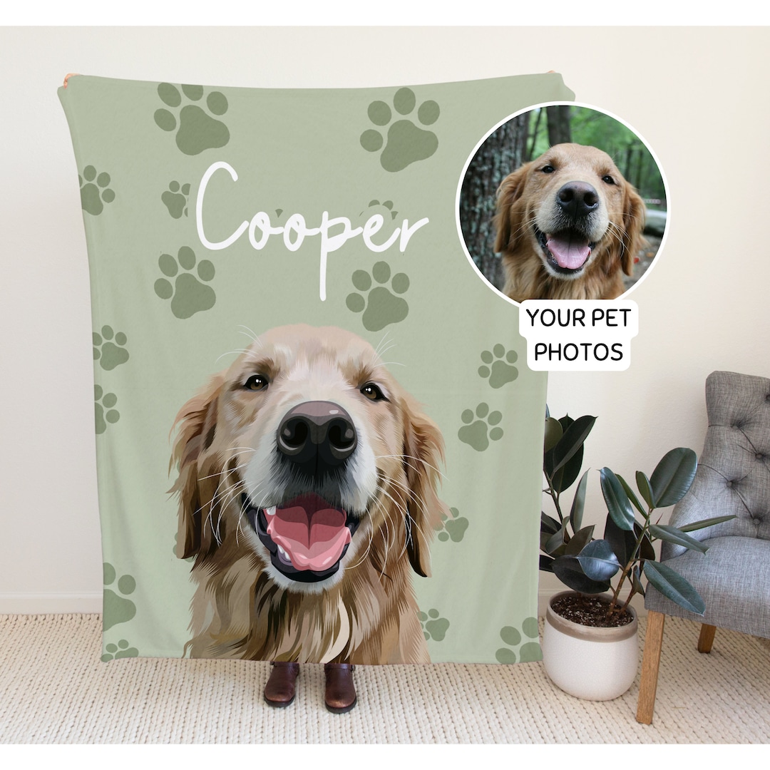 Custom Blanket Using Pet Photo Name Personalized Hand Drawn Dog Minky ...