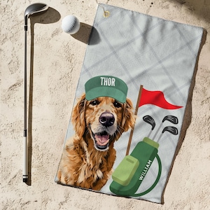 Custom Pet Golf Towel With Pet Photo Personalized Dog Name Golf Towel Custom Cat Golf Rag Golf Gifts For Him Dog Lover Gifts Golf Lover Gift
