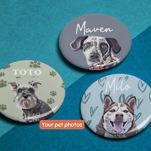 Custom Pin Using Pet Photo + Name Dog Personalized Pinback Buttons Cat Pin Personalized Custom Cat Pin Custom Dog Portrait Clothing Pins