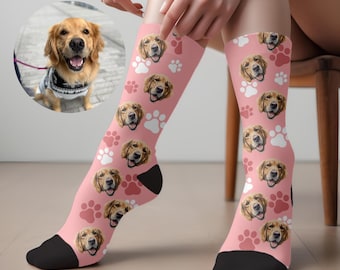 ペットの写真を使ったカスタムペットソックス、犬の名前入りソックス、パーソナライズされた犬の顔写真入りソックス、カスタム猫ソックス、犬好きへのギフト、猫好きのお父さんへのギフト