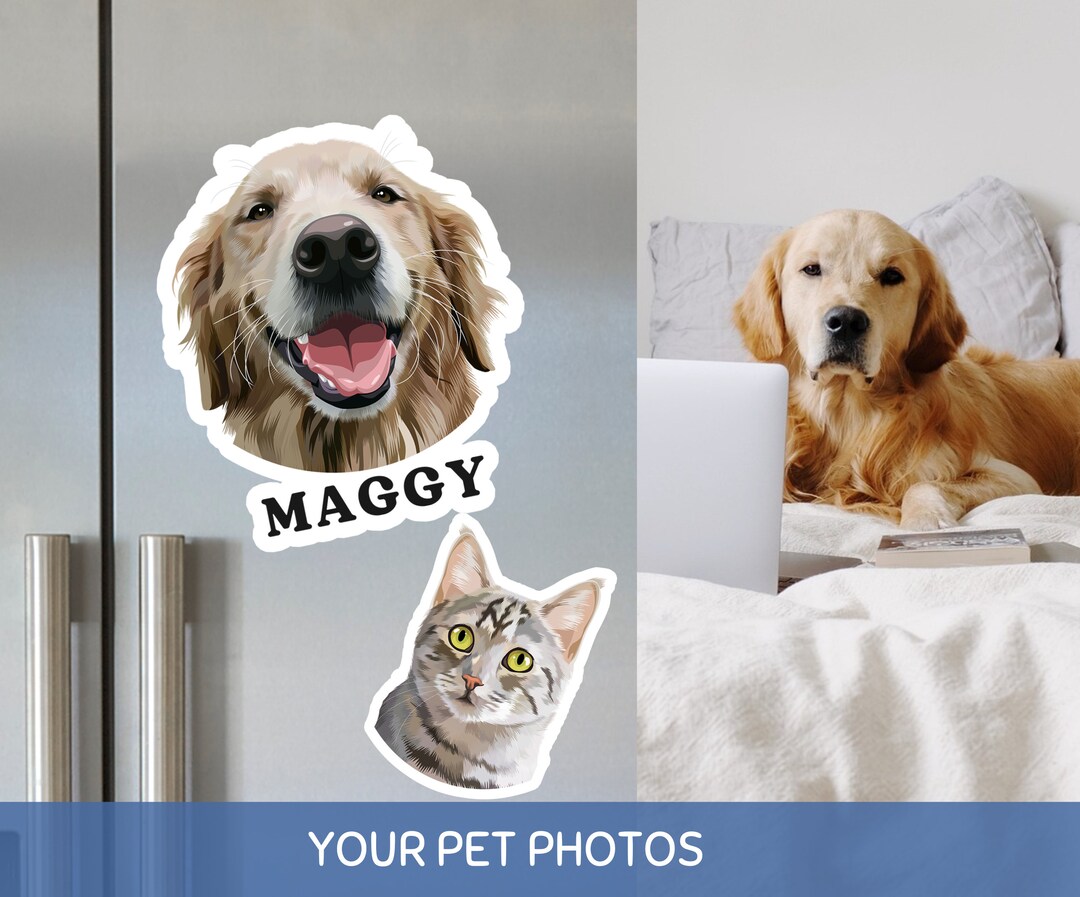 Custom Pet Magnet Using Pet Photo Custom Hand Drawn Dog Face Magnet ...