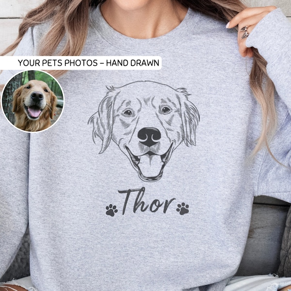 Personalized Pet Sweater Using Pet Photo + Name Custom Hand Drawn Dog Portrait Sweatshirt Custom Cat Pullover Custom Dog Crewneck Hoodie