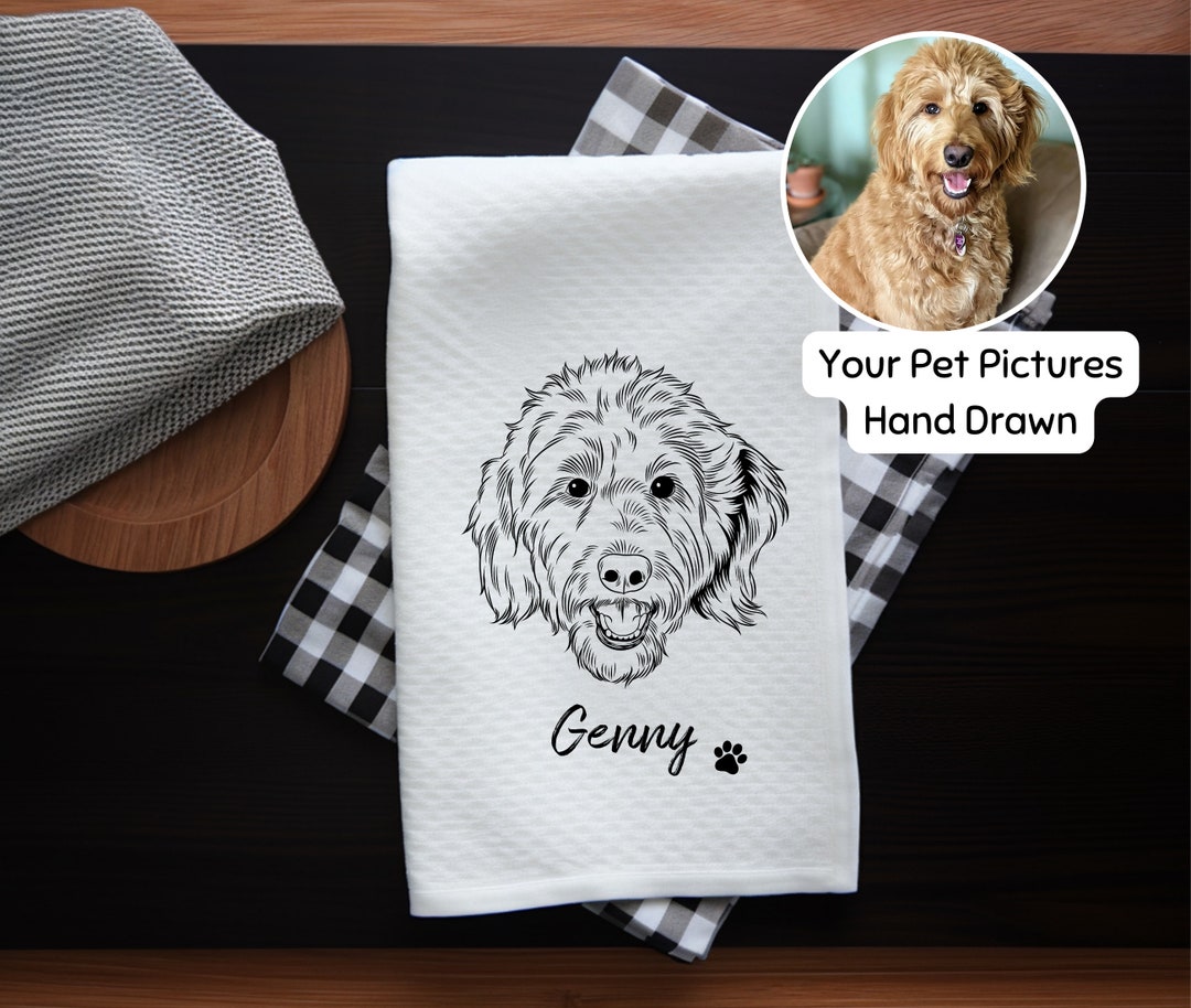 Custom Pet Tea Towel Using Pet Photo With Name Personalized Dog Kitchen