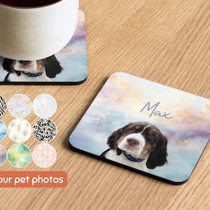 Custom Pet Coasters Using Pet Photo + Name Custom Dog Cork Coaster Custom Cat Portrait Coaster Personalized Gifts for Dog Owners Dog Dad Mom