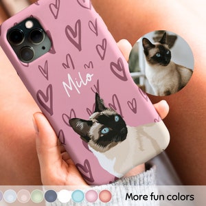 Custom Pet Photo Phone Case Personalized Hand Drawn Cat Phone Case With Name Custom Cat Face Phone Case iPhone Galaxy Cat Lover Gift