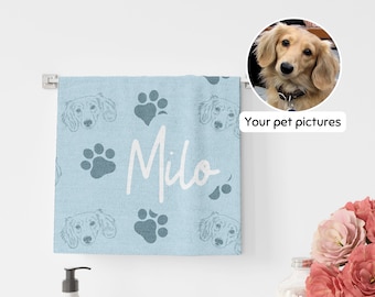 Serviette de toilette personnalisée pour animal de compagnie avec nom et photo d'un animal de compagnie Serviette de cuisine personnalisée pour chien Linges à vaisselle personnalisés pour chat Serviette de sport personnalisée pour chien Serviette pour chat en cadeau
