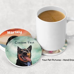 Custom Pet Coasters Using Pet Photo + Name Personalized Ceramic Cat Coaster Custom Ceramic Dog Portrait Coaster Gifts for Dog Owners Dog Mom