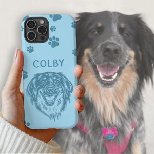 Custom Pet Photo Phone Case Personalized Hand Drawn Dog Phone Case With Pet Name Custom Cat Face Phone Case iPhone Galaxy Gift for Dog Lover