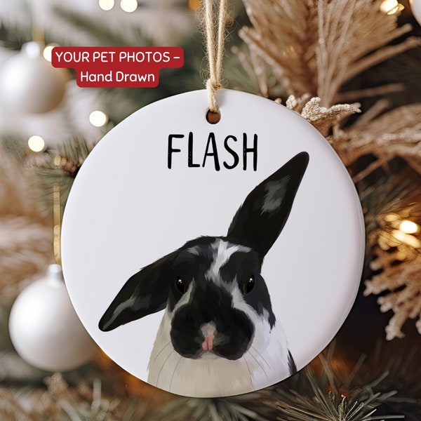 Personalized Bunny Ornament Portrait Hand Drawn Ceramic Ornament Rabbit Custom Hamster Ornament With Name Memorial Gift Gerbil Lover Gift