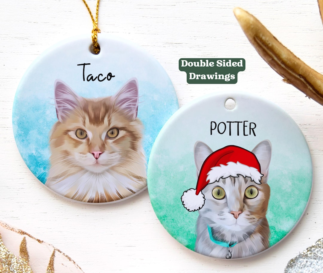 Personalized Pet Ornament Cat Portrait Christmas Ceramic Ornament Cat ...
