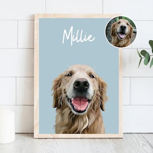 Custom Pet Portrait From Photo Personalized Hand Drawn Dog Portrait With Name Wall Art Digital Print Cat Portrait Pet Loss Memorial Gift