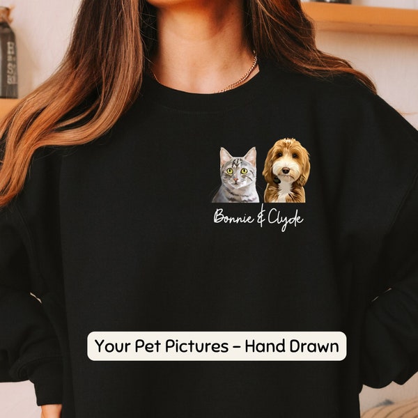 Custom Pet Sweater Using Pet Photo + Name Personalized Hand Drawn Dog Portrait Sweatshirt Custom Dog Pullover Custom Cat Crewneck Hoodie