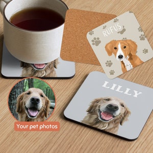Custom Pet Coasters Using Pet Photo + Name Custom Dog Cork Coaster Custom Cat Portrait Coaster Personalized Gifts for Dog Owners Dog Dad Mom