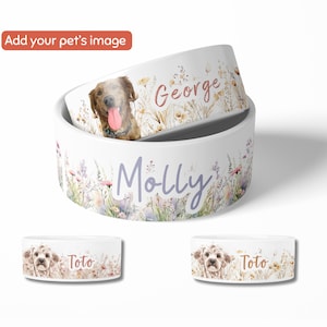 Personalized Pet Name Bowl + Pet Photo Custom Dog Flower Food Bowl Personalized Cat Boho Bowl Custom Pattern Pet Bowl Pet Portrait Cup