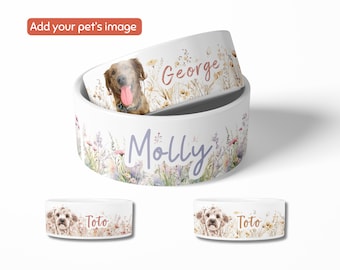 Personalized Pet Name Bowl + Pet Photo Custom Dog Flower Food Bowl Personalized Cat Boho Bowl Custom Pattern Pet Bowl Pet Portrait Cup