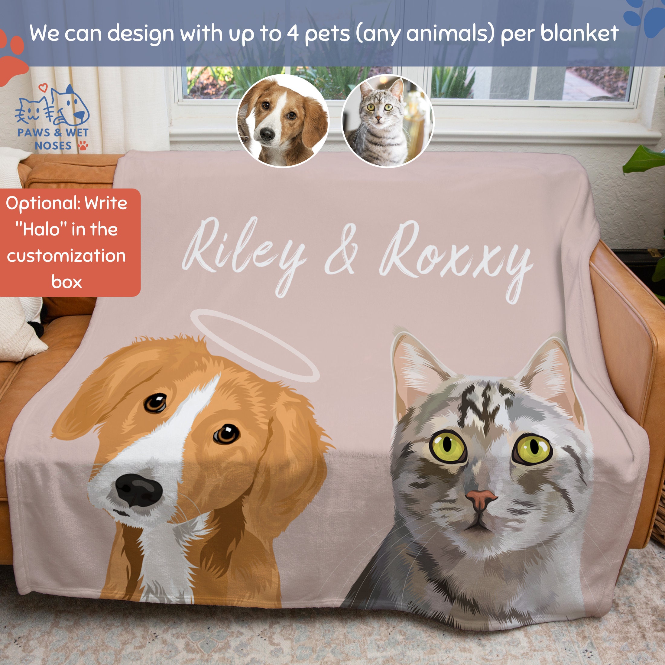 Personalized Blanket Using Pet Photo Name Custom Hand Drawn Dog Minky ...