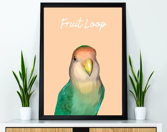 Custom Bird Portrait From Photo Personalized Hand Drawn Parakeets Portrait With Name Digital Print Cockatiel Portrait Pet Loss Memorial Gift