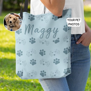 Custom Pet Tote Bag Using Pet Photo + Name Personalized Dog Tote Bag Custom Dog Shoulder Bag Custom Cat Crossbody Bag Pouch Dog Travel Bag