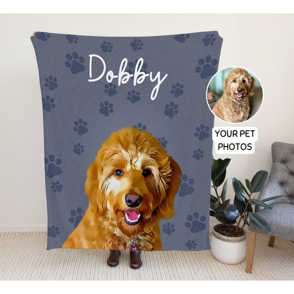 Custom Blanket Using Pet Photo + Name Personalized Dog Minky Fleece Blanket Custom Cat Memorial Gift Dog Picture Blanket Cat Lover Gift