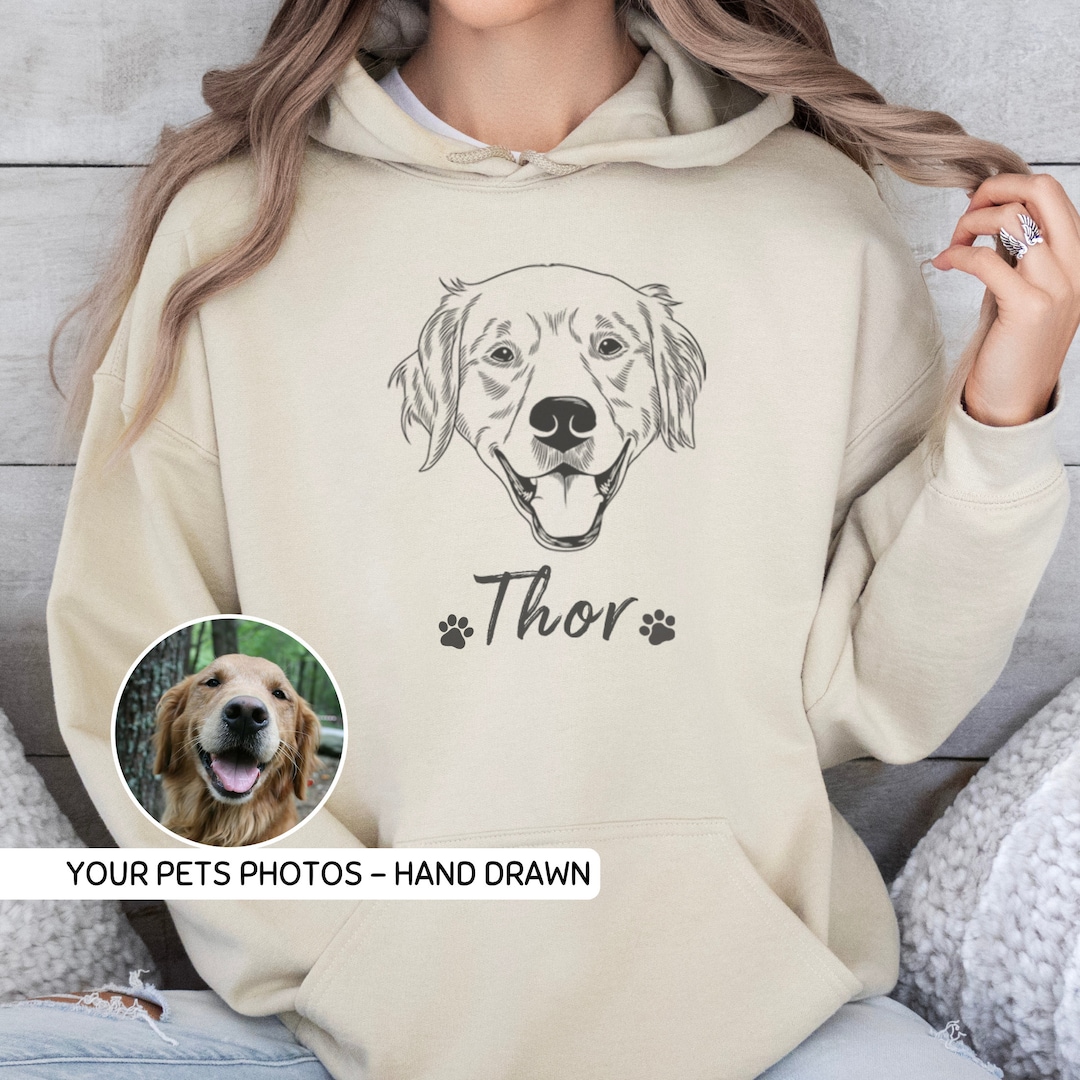 Personalized Pet Hoodie Using Pet Photo Name Custom Hand Drawn Dog