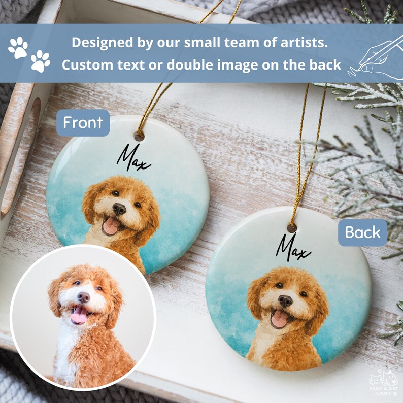 Custom Pet Portrait Ornament - Watercolor Dog Ceramic Decoration, Cat ...
