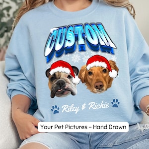 Personalisierter Haustier-Pullover mit Haustierfoto + Name Benutzerdefiniertes Hundegesicht Ugly Christmas-Pullover Benutzerdefinierte Katzenpullover Hund Crewneck Hoodie-Sweatshirt