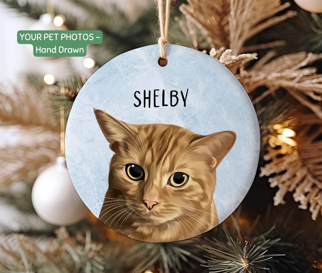 Custom Pet Ornament Cat Portrait Hand Drawn Ceramic Ornament Cat ...
