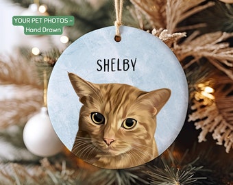 Custom Pet Ornament Cat Portrait Hand Drawn Ceramic Ornament Cat Personalized Pet Ornament With Name Dog Memorial Gift Cat Mom Gift