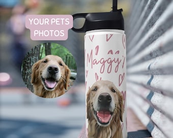 Custom Pet Insulated Water Bottle Using Photo + Name Dog Water Bottle Personalized Dog Cup Custom Cat Water Bottle Custom Travel Steel Cup