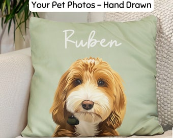 Custom Pet Photo Hand Drawn Pillow Gift Personalized Pillowcase Using Pet Picture Outdoor Dog Pillow Name Custom Cat Pillow Dog Owner Gift