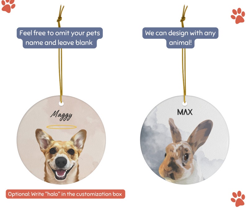 Custom Pet Ornament Dog Portrait Memorial Ceramic Ornament Personalized ...