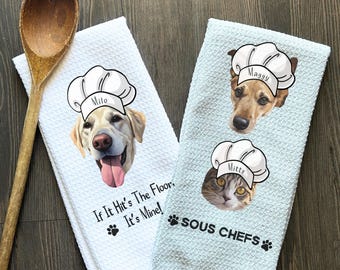 Torchon de cuisine personnalisé pour animal de compagnie utilisant une photo d'animal de compagnie avec son nom Serviette de chef personnalisée pour chien