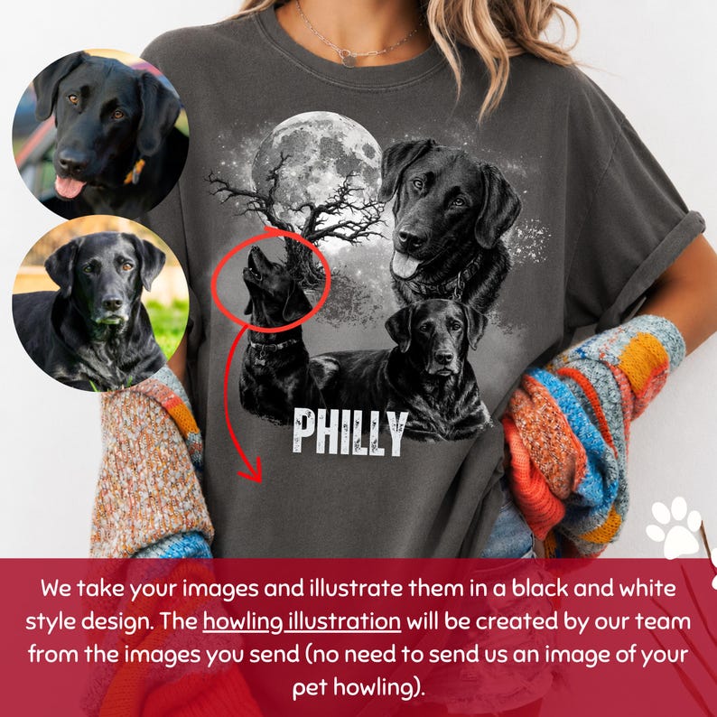 Red Color Card Names Personalized Pet Wolf T-shirt, Comfort Colors Custom Dog Moon Howling ...