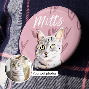 Custom Pin Using Pet Photo + Name Cat Personalized Pinback Buttons Dog Pin Personalized Custom Dog Pin Custom Cat Portrait Clothing Pins