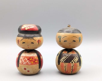 Kokeshi Japonais vintage couple,mignon, tradition, artisanat, rare, véritable, décoration, cadeaux