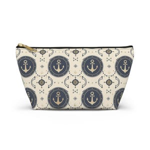 Nautical Accessory Pouch, Anchor Zipper Bag, Beach Theme T-bottom Pouch, Ocean Cosmetic Case, Summer Vacation Toiletry Bag