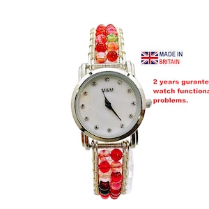 Red agate Semi Precious Stone Bracelet Watch Beaded Wrist Watch Personalized Gifts Women&#39;s Watch Gifts for her Watch for Women Mother&#39;s Gift
