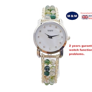 Watergrass jade Gemstone Bracelet Watch Beaded Wrist Watch Personalized Gifts Women&#39;s  Watch Gifts for Her Watch For Women Mother&#39;s Day Gift