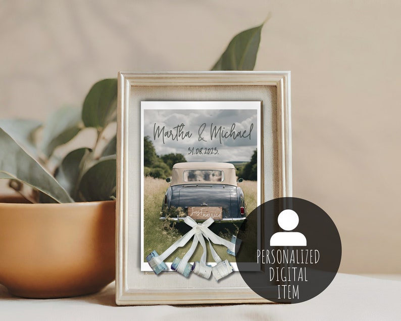 Wedding car with money cans digital item Last minute printable DIY gift for wedding image 1