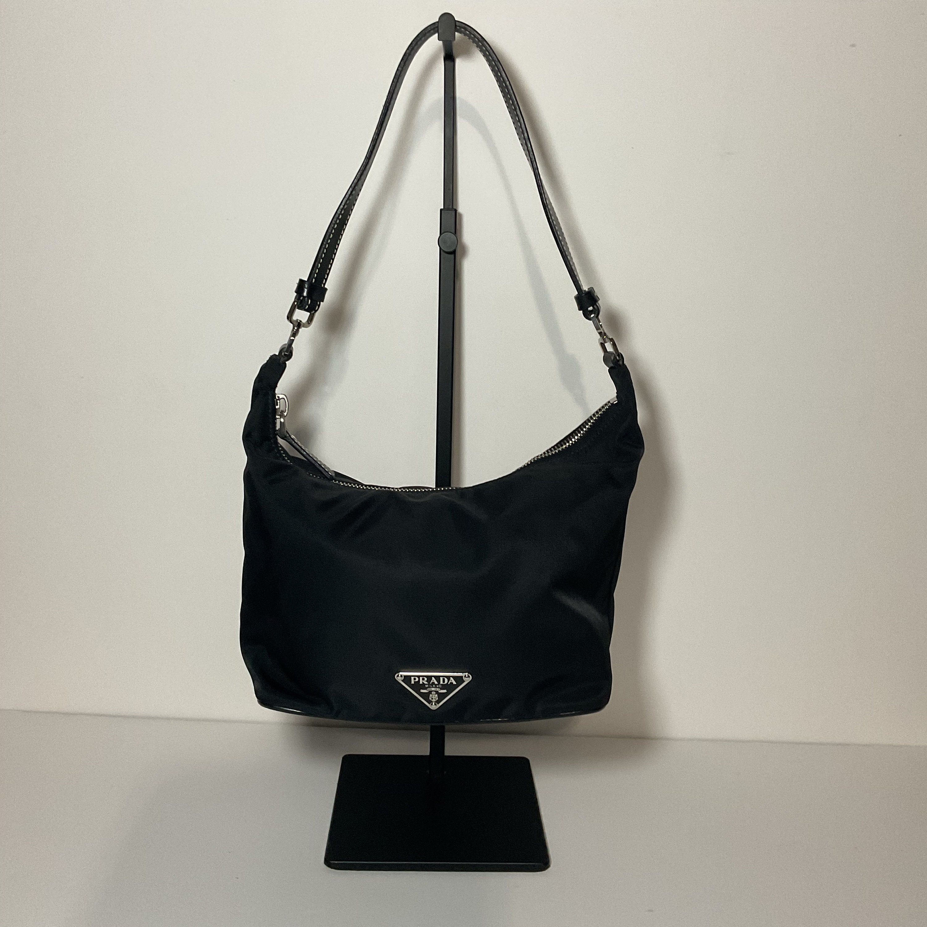 Auth PRADA Tessuto Sport HOBO Hand Bag Wool Dark Gray Vintage