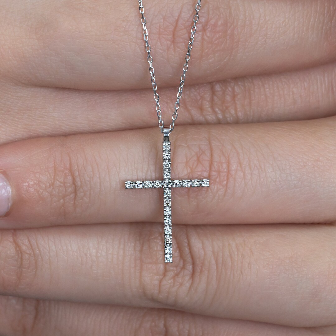 14K Solid Gold Cross Necklace, Christian Necklace, Religious Cross Necklace, Wedding Cross