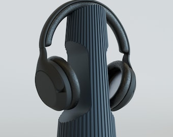 Minimalist Fluted Headphone Stand, Scandinavian Desk Holder, Gaming Headset Display