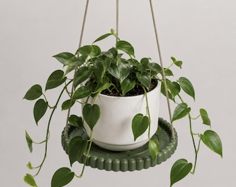 Modern Hanging Plant Tray – Adjustable Rope Planter Hanger – Minimalist Shelf for Indoor Plant Pots