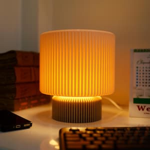 Table lamp, Small Gold Lamp, Bedroom lamp, Cozy Wooden Table Lamp with Pleated Shade – Warm Ambient Lighting for Bedroom, Living Room