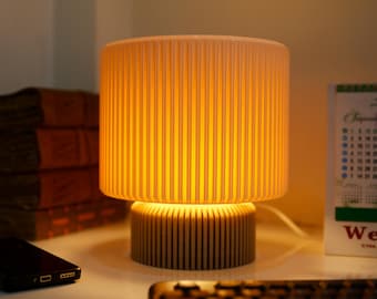 Table lamp, Small Gold Lamp, Bedroom lamp, Cozy Wooden Table Lamp with Pleated Shade – Warm Ambient Lighting for Bedroom, Living Room