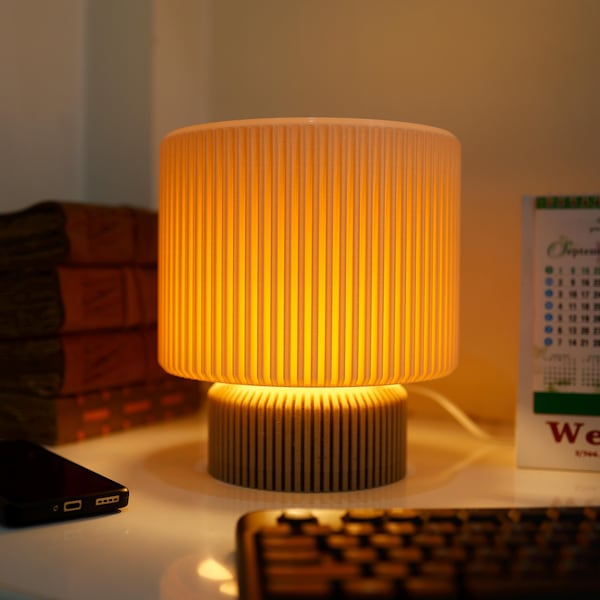 Table lamp, Small Gold Lamp, Bedroom lamp, Cozy Wooden Table Lamp with Pleated Shade – Warm Ambient Lighting for Bedroom, Living Room