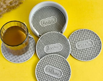 Custom Name Coasters – Personalized Drink Coaster Set with Holder | Custom Gift for Friends, Housewarming, Him or Her